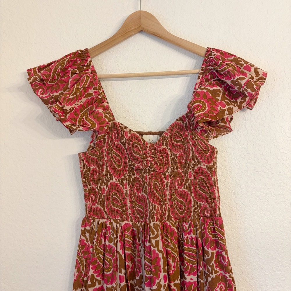 Cleobella Zahara Ankle Dress M Maxi Organic Cotton Paisley Resort Boho Vacation - Picture 3 of 12